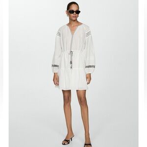 Mango White Long Sleeve Dress with Black Accents